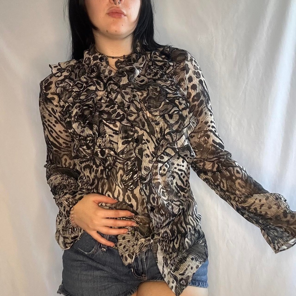 Y2k Animal Print Ruffle Long Sleeve